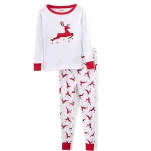 Leveret Kids Cotton Red & White Reindeer Pajamas 10 Years MSRP $40